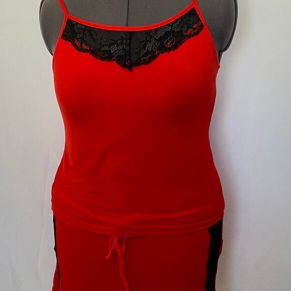 Red & Black Summer 2 Pc Top & Shorts Sleep Lounge Set - Picture 1 of 10